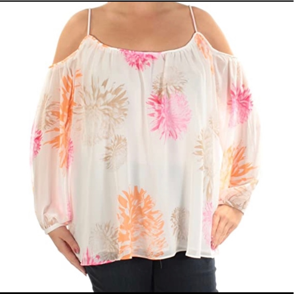 Calvin Klein Cold Shoulder White and Floral Blouse